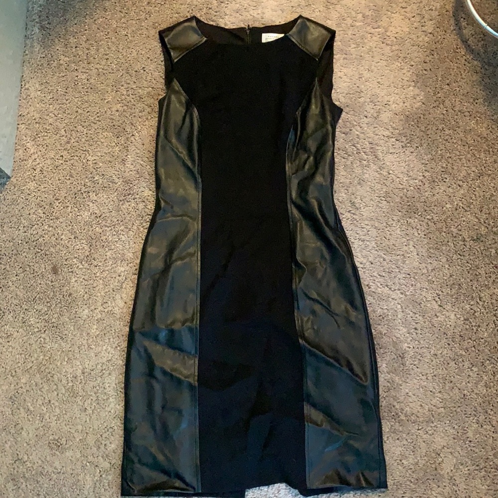 Black & leather sheath dress